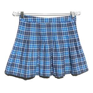 Aeropostale Plaid Blue White Mini Skirt School Girl Pleated Womens S Stretch Zip